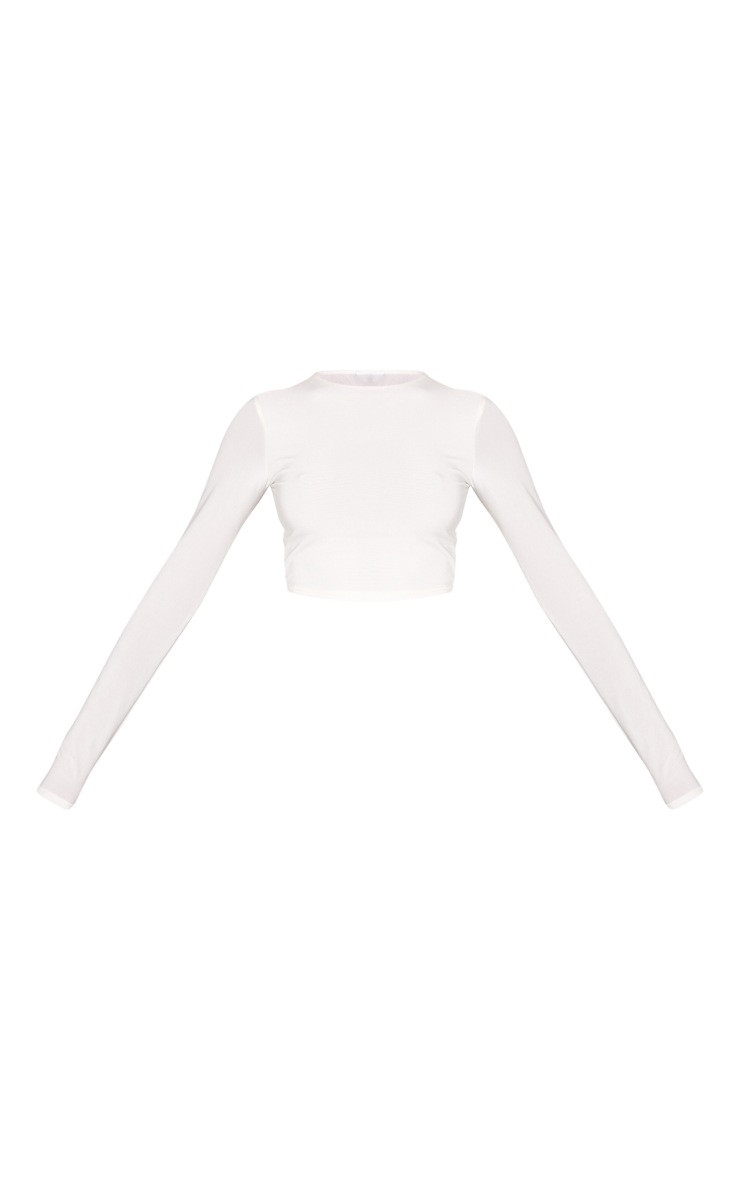 White Basic Slinky Long Sleeve Crop Top | PrettyLittleThing UK