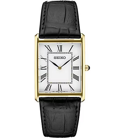 Seiko Men's Essential Quartz Analog Black Leather Strap Watch - Black | Dillard's