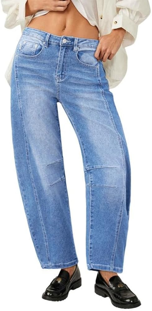 Genleck Barrel Jeans Women Wide Leg Cropped Jeans High Waisted Baggy Boyfriend Mom Denim Ankle Pa... | Amazon (US)