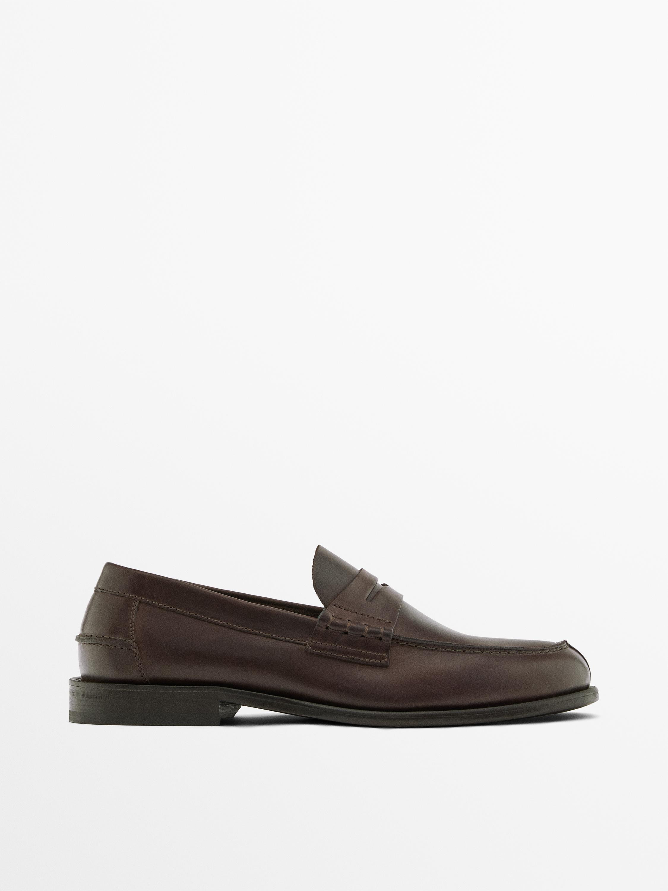 Leather loafers with penny strap | Massimo Dutti UK