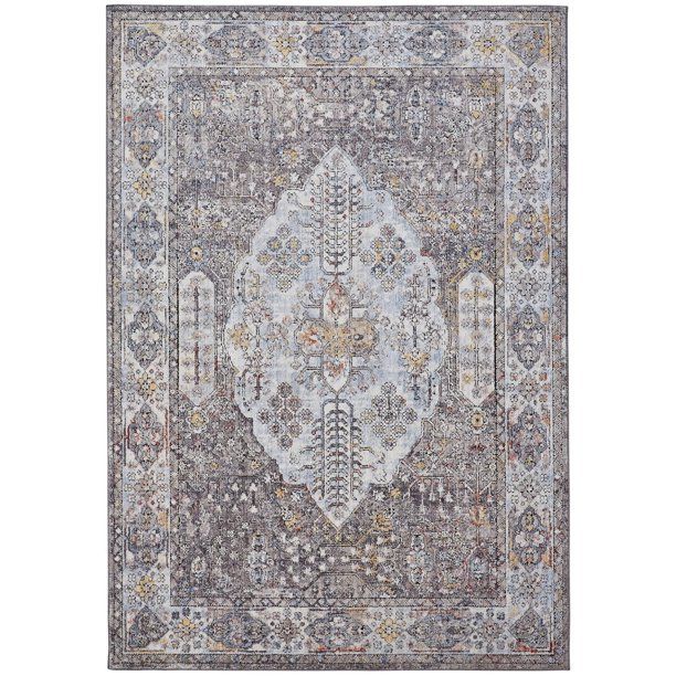 Matana Space Dyed Medallion, Warm Gray/Sky Blue, 5ft-3in x 7ft-6in Area Rug | Walmart (US)