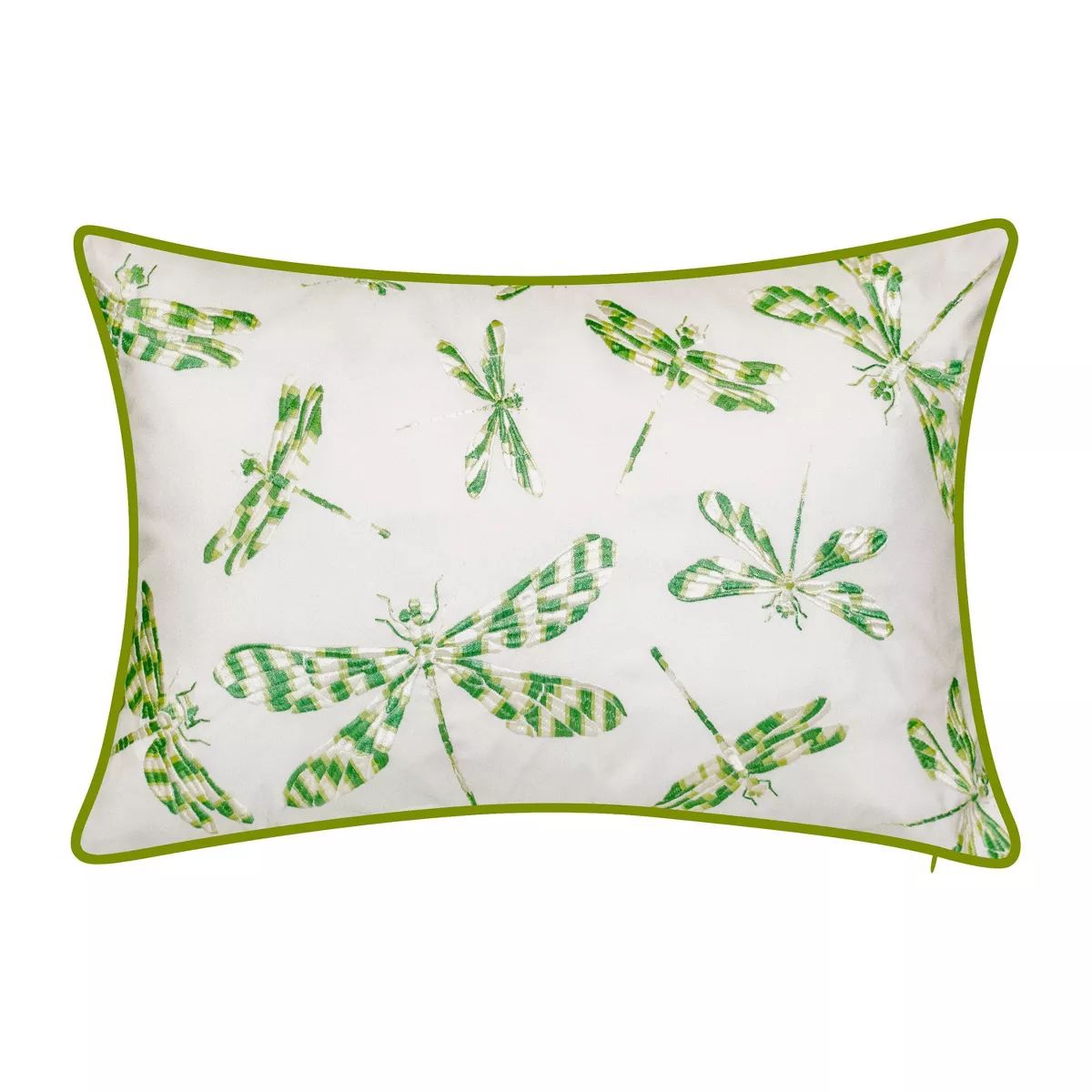 Embroidered Dragonflies Rectangular Indoor/Outdoor Throw Pillow Leaf Green/White - Edie@Home | Target