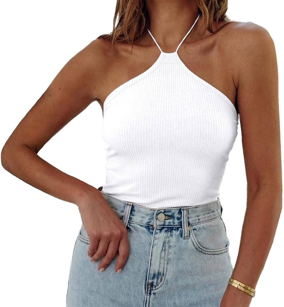 BTFBM Women Casual Bodycon Tank Tops Slim Fit Ribbed Sleeveless Shirts Solid Color Summer Tops | Amazon (US)