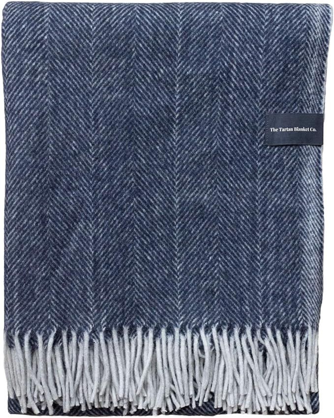The Tartan Blanket Co. Recycled Wool Blanket in Navy Herringbone (59" x 75") | Amazon (US)