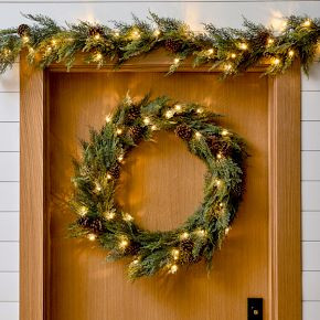 Pre-Lit Faux Cypress Pine Wreath & Garland | West Elm (US)