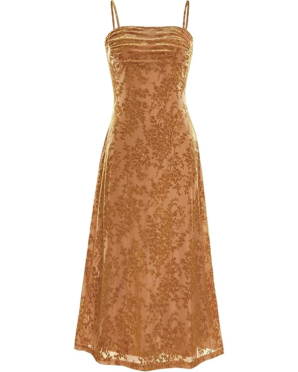 BTFBM Women's Summer Dress Sleeveless Spaghetti Strap Midi Dress Sexy Cowl Neck Floral Cocktail D... | Amazon (US)