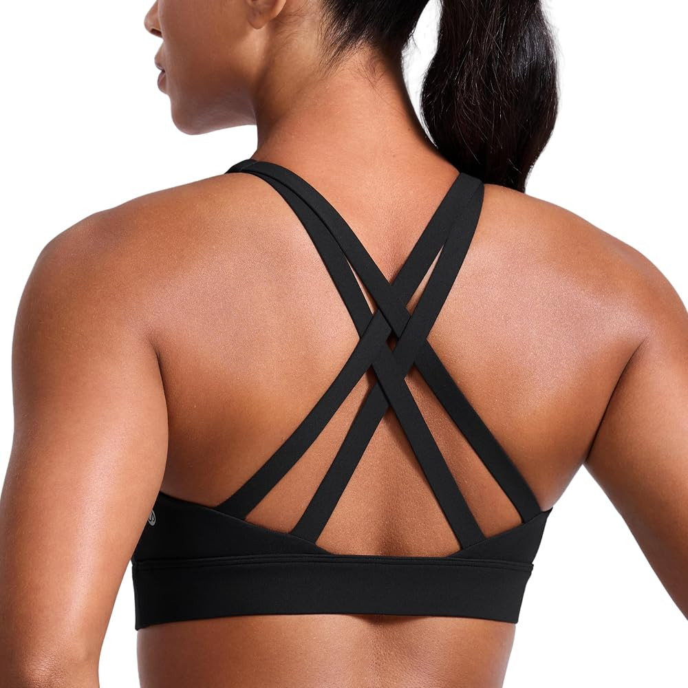 CRZ YOGA Butterlift Wide Criss Cross Straps Supportive Sports Bras for Women - Medium Impact Stra... | Amazon (US)