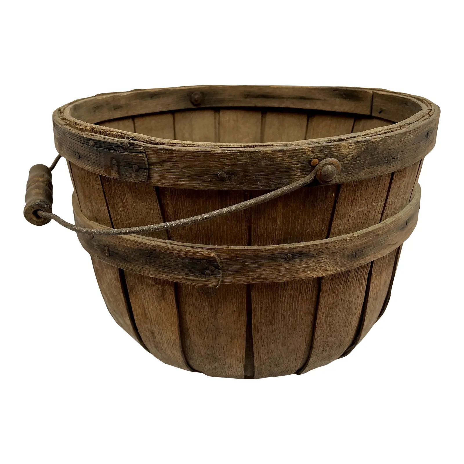 Antique Early 1900s Splint Oak Apple Gathering Basket | Chairish