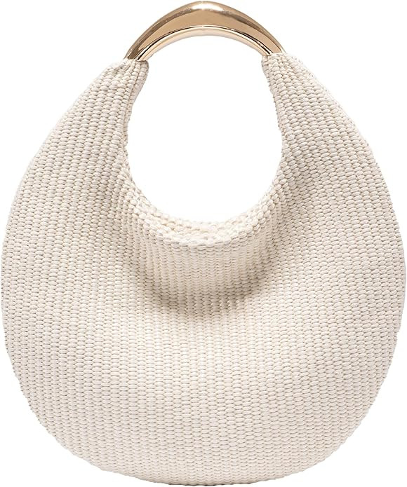 Straw Bag for Women, Boho Chic Woven Hobo Tote Handbag, Handmade Straw Crescent Purse, Lightweigh... | Amazon (US)