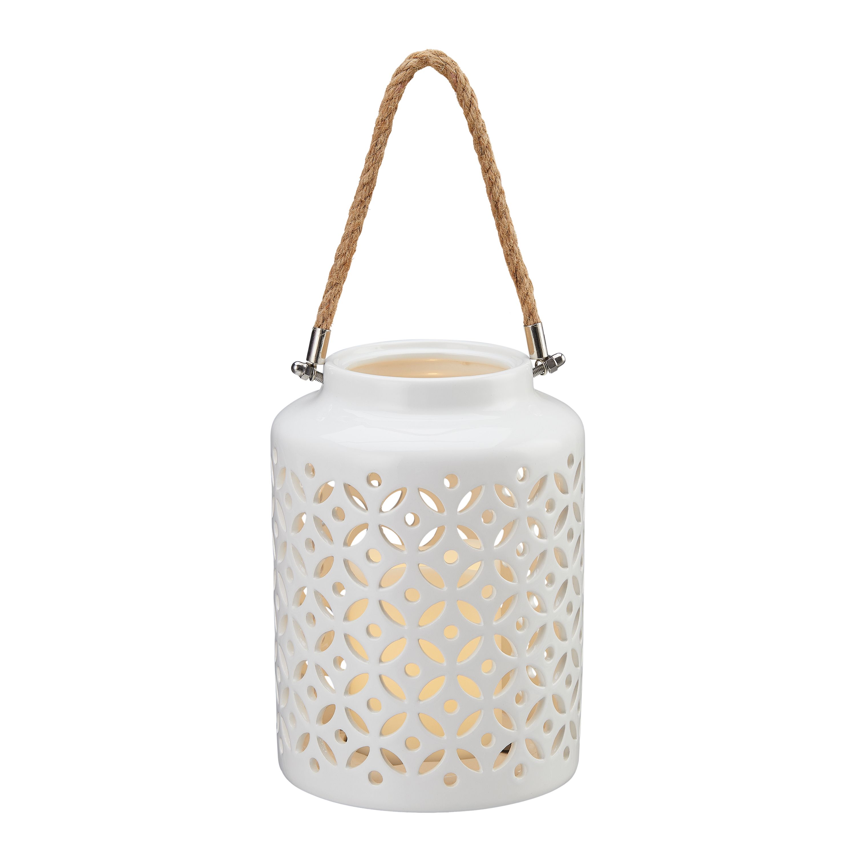 Better Homes & Gardens 8" White Ceramic Lantern with Removable Flickering Candle | Walmart (US)