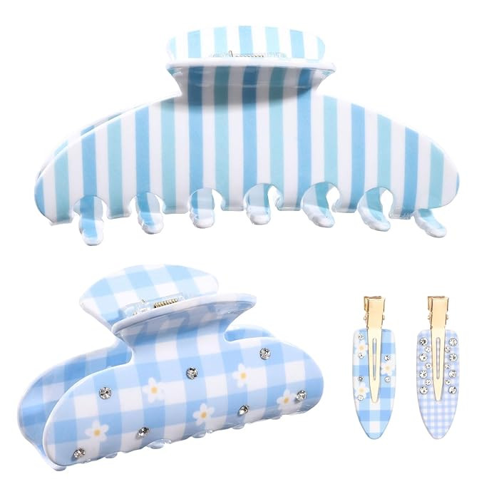 HAIMEIKANG 2 Pcs Cute Acrylic Hair Claw Clips with 2 Pcs Creaseless Hair Clips - Non-Slip Strong ... | Amazon (US)