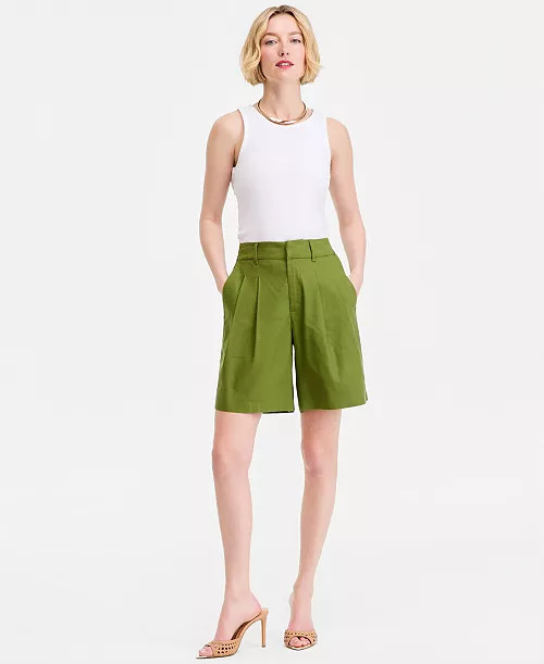 Women's High-Rise Linen Bermuda Shorts | Macy's