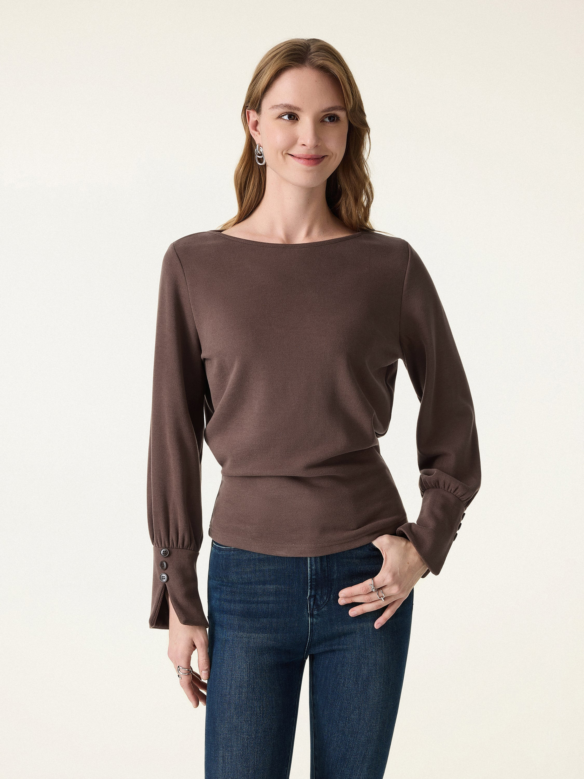 Cozy Warm Boatneck Buttoned Sleeve Top | OGLmove