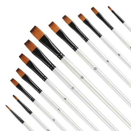 12Pcs Acrylic Paint Brushes Set Flat Tip Nylon Hair Artist Paint Brushes for Acrylic Watercolor Oil  | Walmart (US)