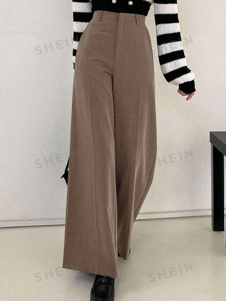 DAZY Women's Solid Color Toothpick Stripe Wide Leg Loose Business Casual Pants | SHEIN USA | SHEIN