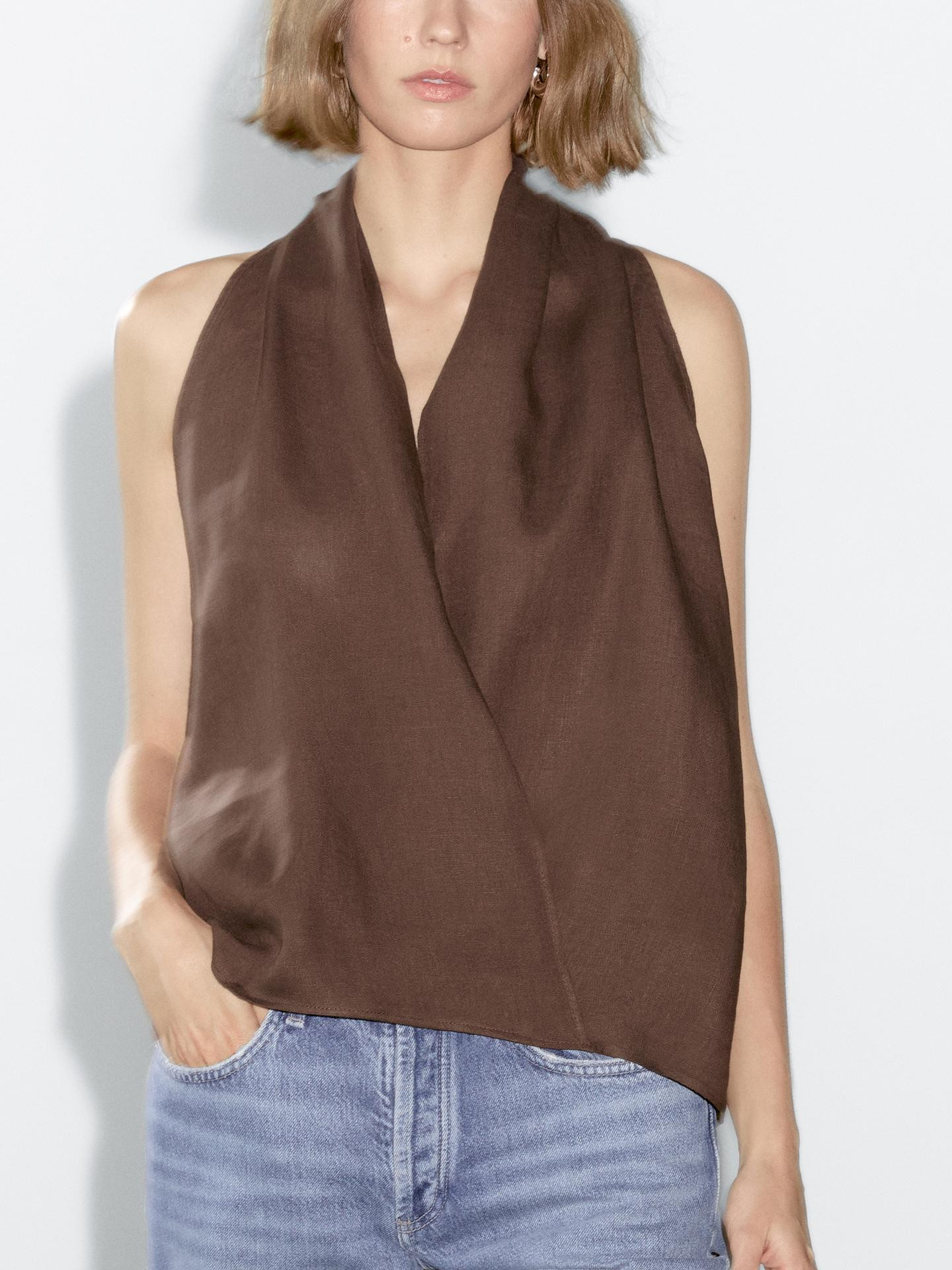 Linen crossover halter top | Massimo Dutti UK