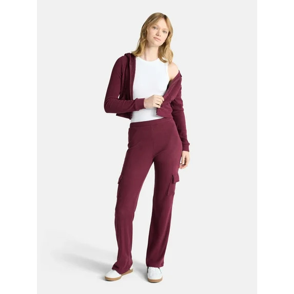 No Boundaries Brushed Ribbed Zip-Up Hoodie and Flare Pants Set, 2-Piece, Women's - Walmart.com | Walmart (US)