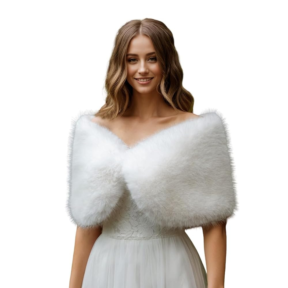 Women's Faux Fur Wrap Shawl Scarf Wedding Cold Winter Warmer | Amazon (US)