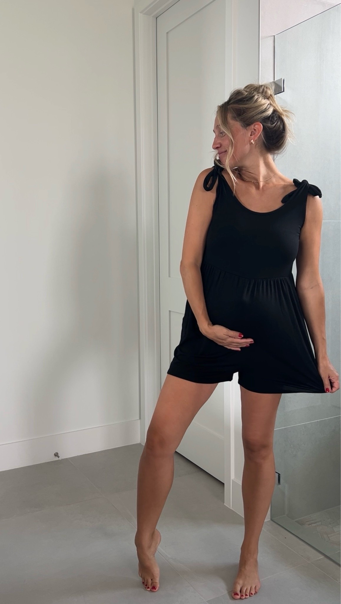 Flowy romper from pink blush maternity in small! So roomy and will be a perf postpartum transitional piece. Tie tops make it suuuuuper nursing/pumping friendly.

#LTKootd #LTKmomlife #LTKBump