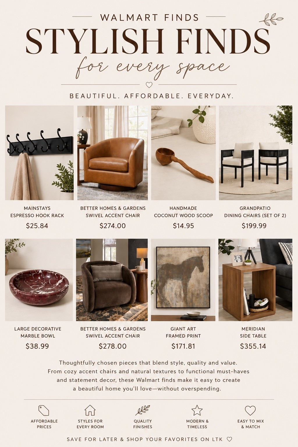 Walmart Home Finds That Look High-End

Refresh your home for less with these stylish Walmart finds that look far more expensive than they are. From cozy accent chairs and timeless wall art to modern lighting, decorative bowls, furniture, and everyday home accessories, these affordable pieces bring a designer look to any space. If you love neutral home decor, modern organic style, cozy living rooms, and budget-friendly decorating ideas, you’ll want to save this roundup. Perfect for creating a warm, curated home without the designer price tag. #walmartfinds #neutralhome #homedecor #modernorganic #cozyhome #affordabledecor #designerlookforless #livingroomdecor #targetstyle #ltkhome

#LTKHome #LTKSaleAlert