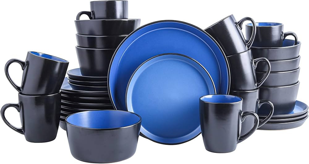 Stone Lain Albie Stoneware 32-Piece Modern Dinnerware Set, Kitchen Plates and Bowls Sets, Dish Se... | Amazon (US)