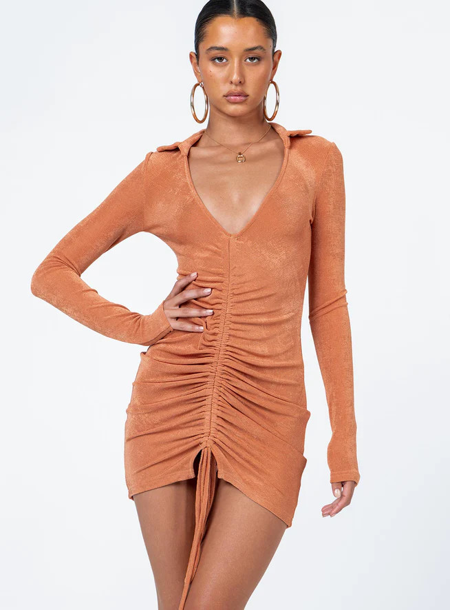 Carley Long Sleeve Mini Dress Orange | Princess Polly US