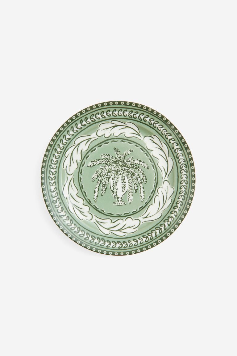 Medium-sized Porcelain Plate - Green/patterned - Home All | H&M US | H&M (US + CA)