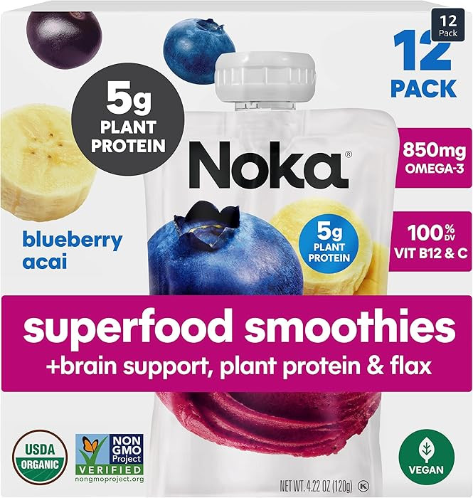 Noka Superfood Fruit Smoothie Pouches Ready to Drink with Brain Support, Healthy Snacks w/ 850mg ... | Amazon (US)