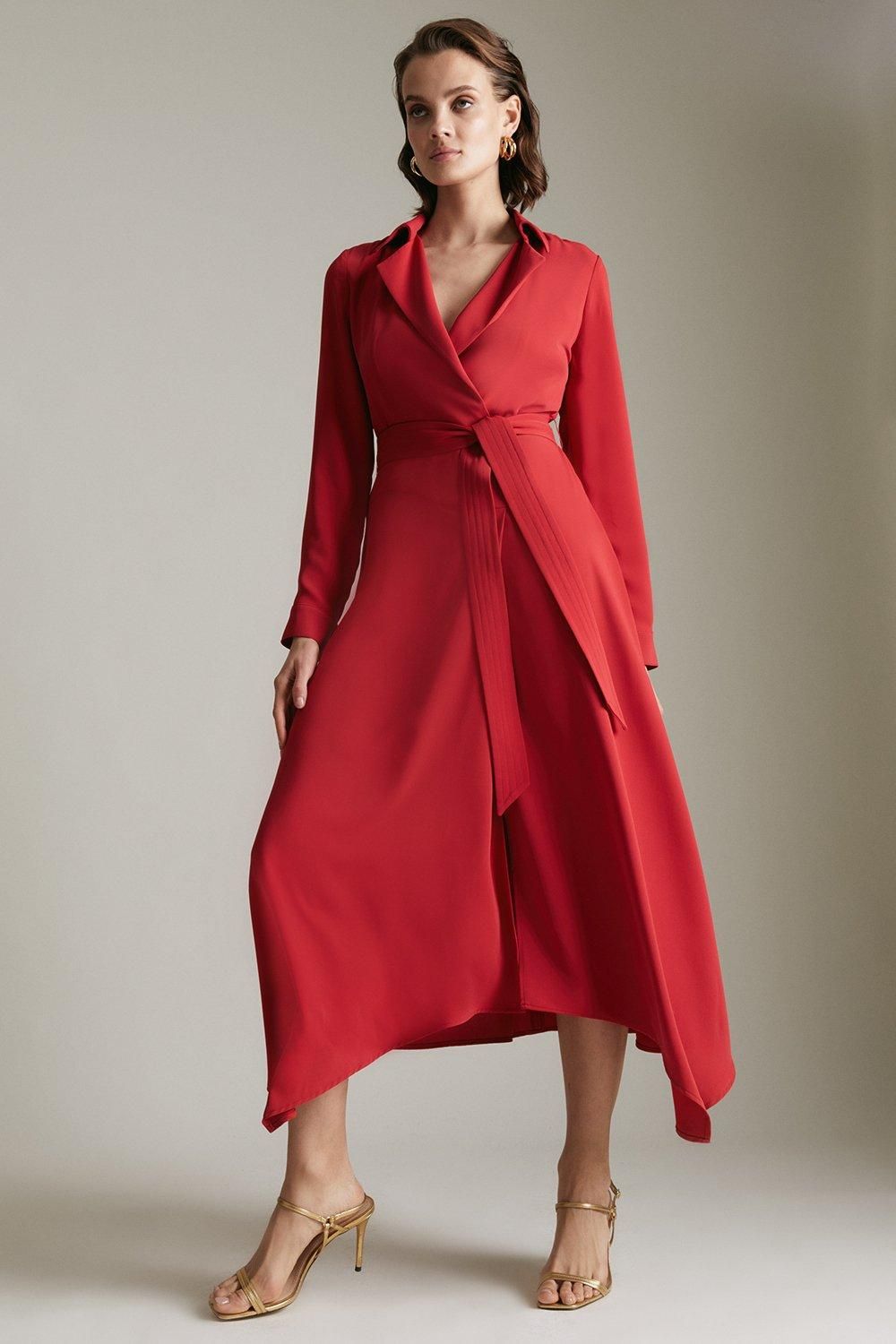 Soft Tailored Belted Wrap Shirt Dress | Karen Millen UK & IE