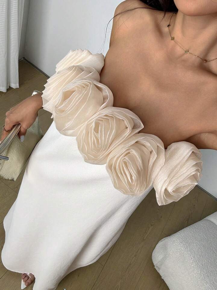 INAWLY Women 3D Floral Decor Elegant Long Maxi Tube Dress | SHEIN