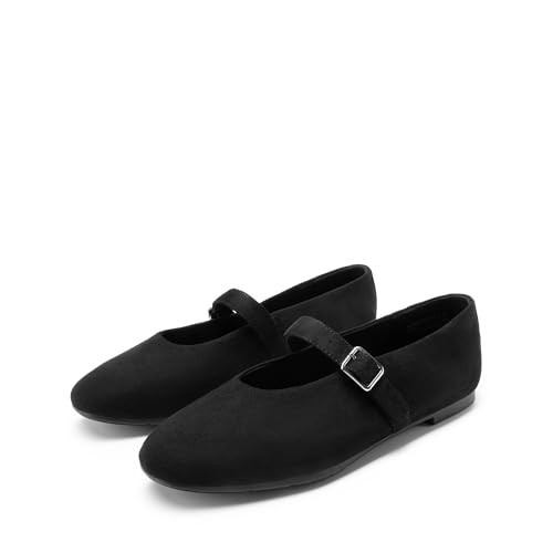 DREAM PAIRS Women's Ballet Mary Jane Flats Dress Round Toe Comfortable Casual Slip On Buckle Strap Flat Shoes,Size 9.5,Black-Suede,DWUMFA2551 | Amazon (US)