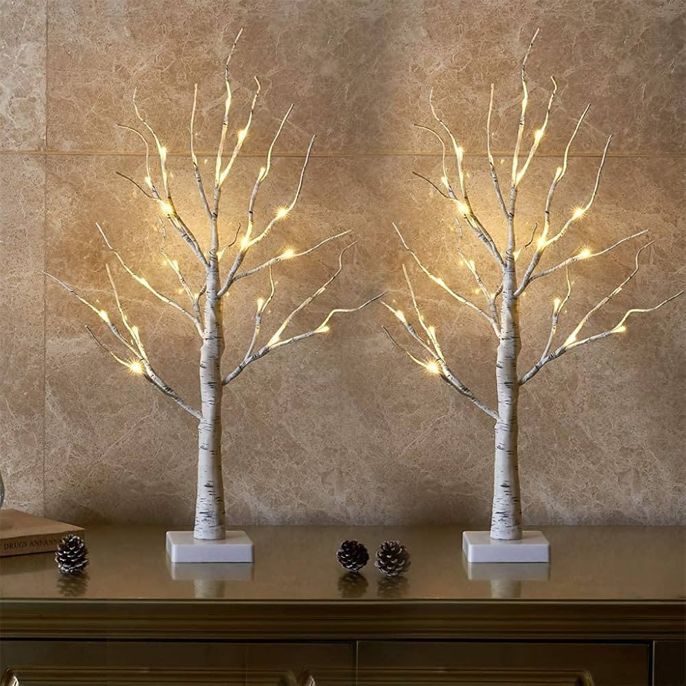 EAMBRITE Lighted Birch Tree for Christmas Decor, Table Decorations Indoor, 2Pack 24 LED Battery O... | Amazon (US)