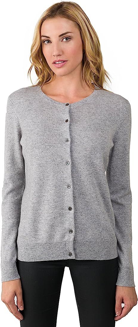 JENNIE LIU Women's 100% Cashmere Button Front Long Sleeve Crewneck Cardigan Sweater | Amazon (US)