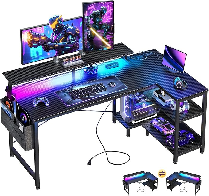 ODK 48 Inch Gaming Desk with USB Charging Ports and LED Lights, Reversible L Shaped Computer Desk... | Amazon (US)
