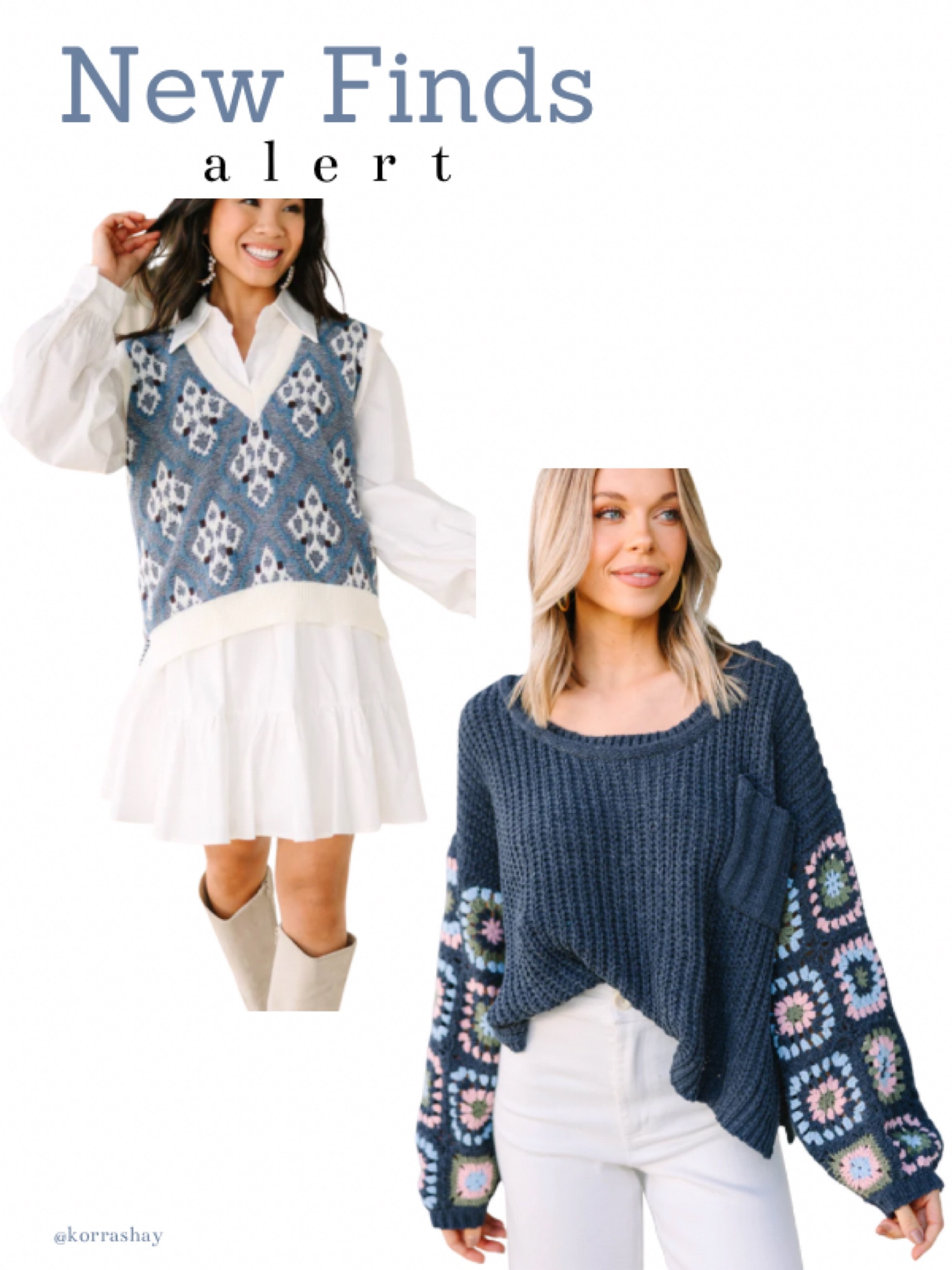 New finds alert!

Obsessed with these new releases from The Mint Julep boutique!! 

Blue patterned preppy vest and crochet sleeves gray sweater!

#LTKSeasonal #LTKstyletip #LTKunder100