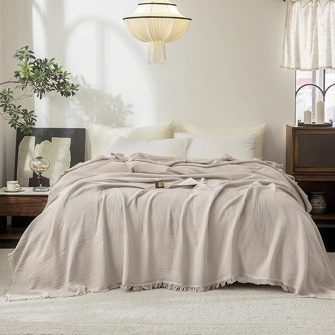FOSSA Muslin Blanket: 4-Layer 100% Cotton Gauze Blanket with Fringe 98"x98" | Super Soft Breathab... | Amazon (US)