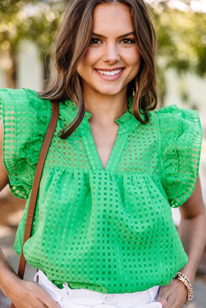 Known Beauty Kelly Green Textured Blouse | The Mint Julep Boutique