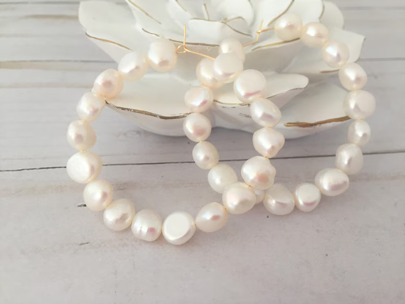 Freshwater Pearl Hoop Earrings Beaded Hoop Earrings | Etsy | Etsy (US)
