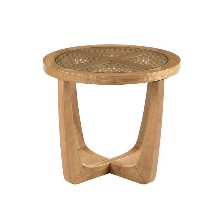 Beautiful Rattan & Glass Side Table with Solid Wood Frame by Drew Barrymore, Warm Honey Finish | Walmart (US)