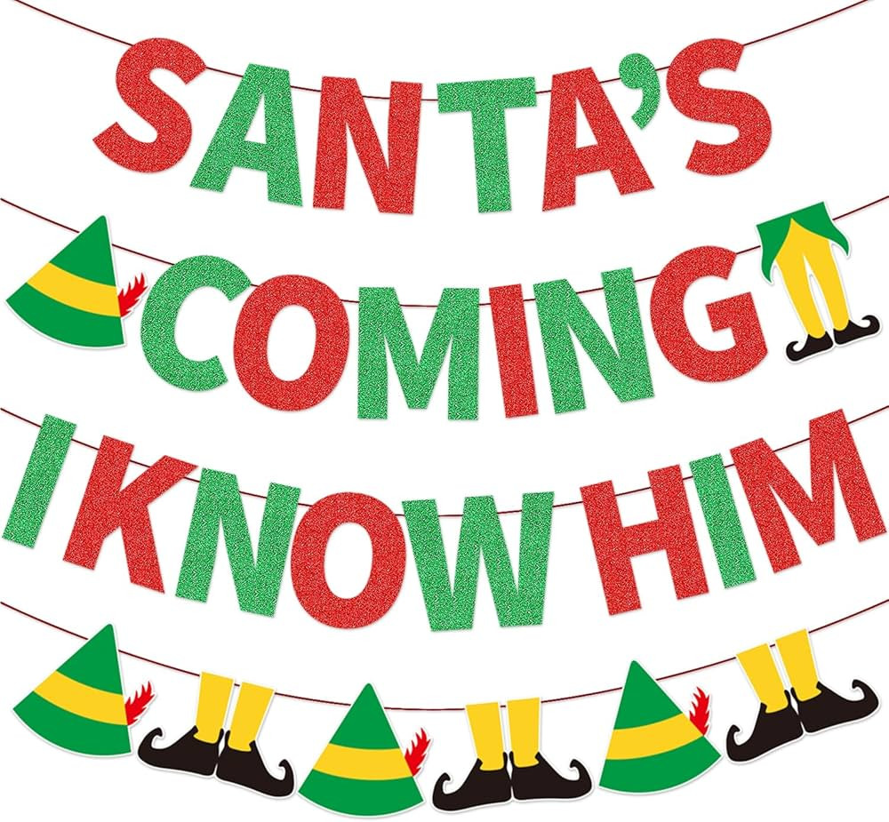Christmas The Elf Movie Decorations, SANTA’S COMING I KNOW HIM Banner Red Green Glitter, Buddy ... | Amazon (US)