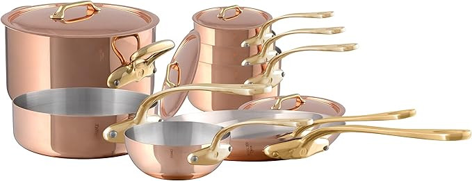 Mauviel M'Heritage 200 B 2mm Polished Copper & Stainless Steel 12-Piece Cookware Set With Brass H... | Amazon (US)