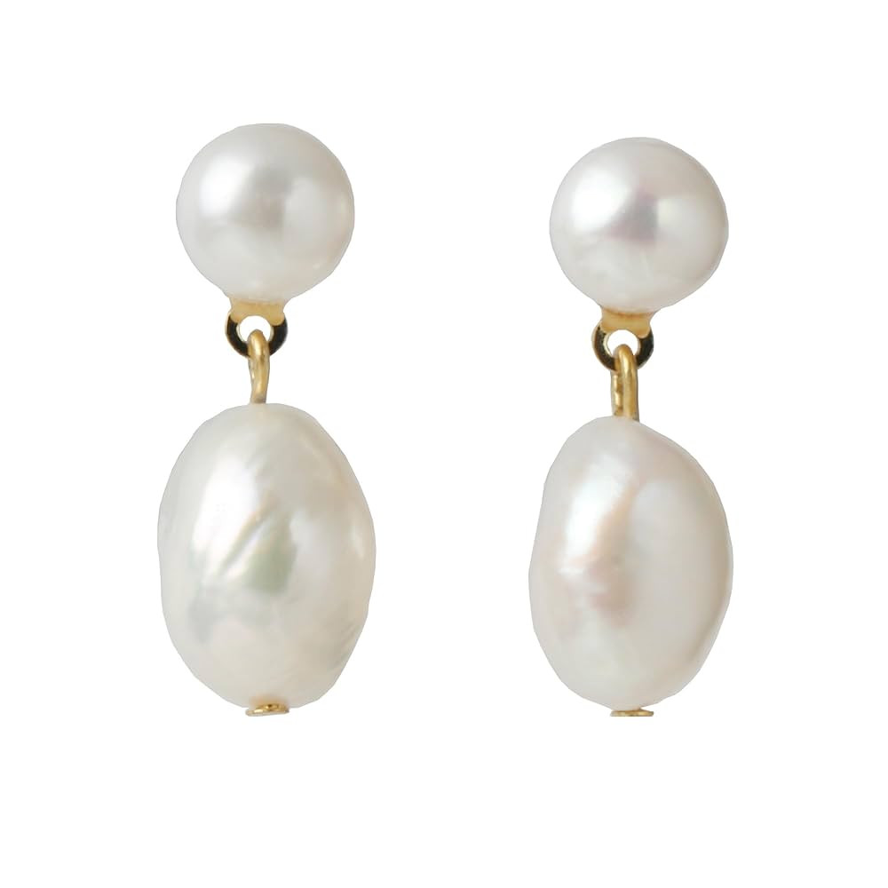 14K Gold Plated Cultured White Baroque Pearl Dangling Drop Earrings for Women Trendy | Amazon (US)