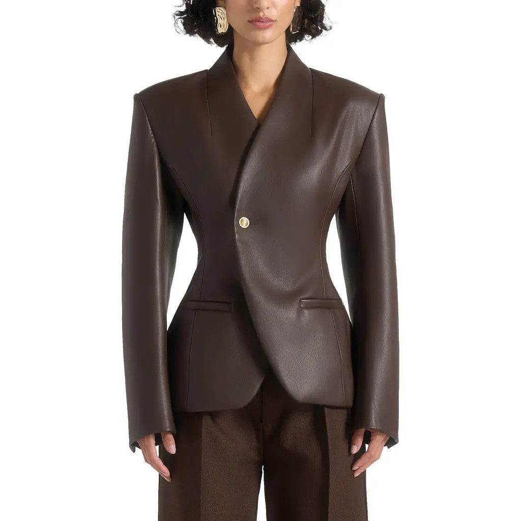 Manière De Voir Ina Leather Cinched Waist Blazer in Brown at Nordstrom, Size 0 | Nordstrom