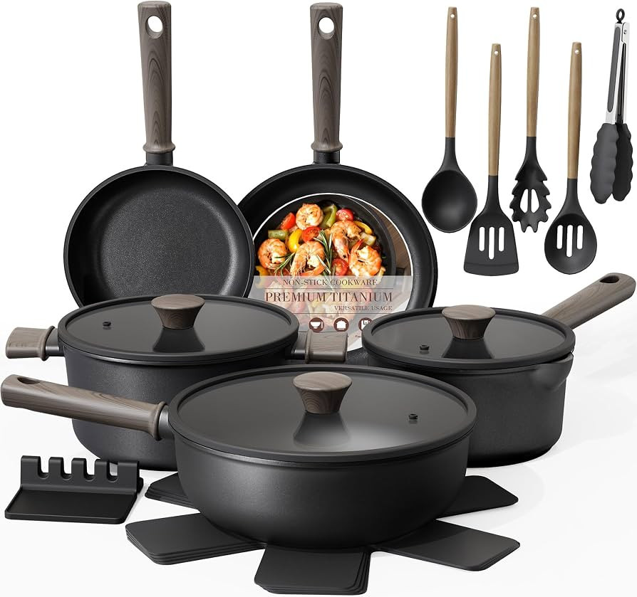 Astercook Non Stick Pots and Pans Set, Healthy Non-Toxic Titanium Induction Kitchen Cookware Sets... | Amazon (US)
