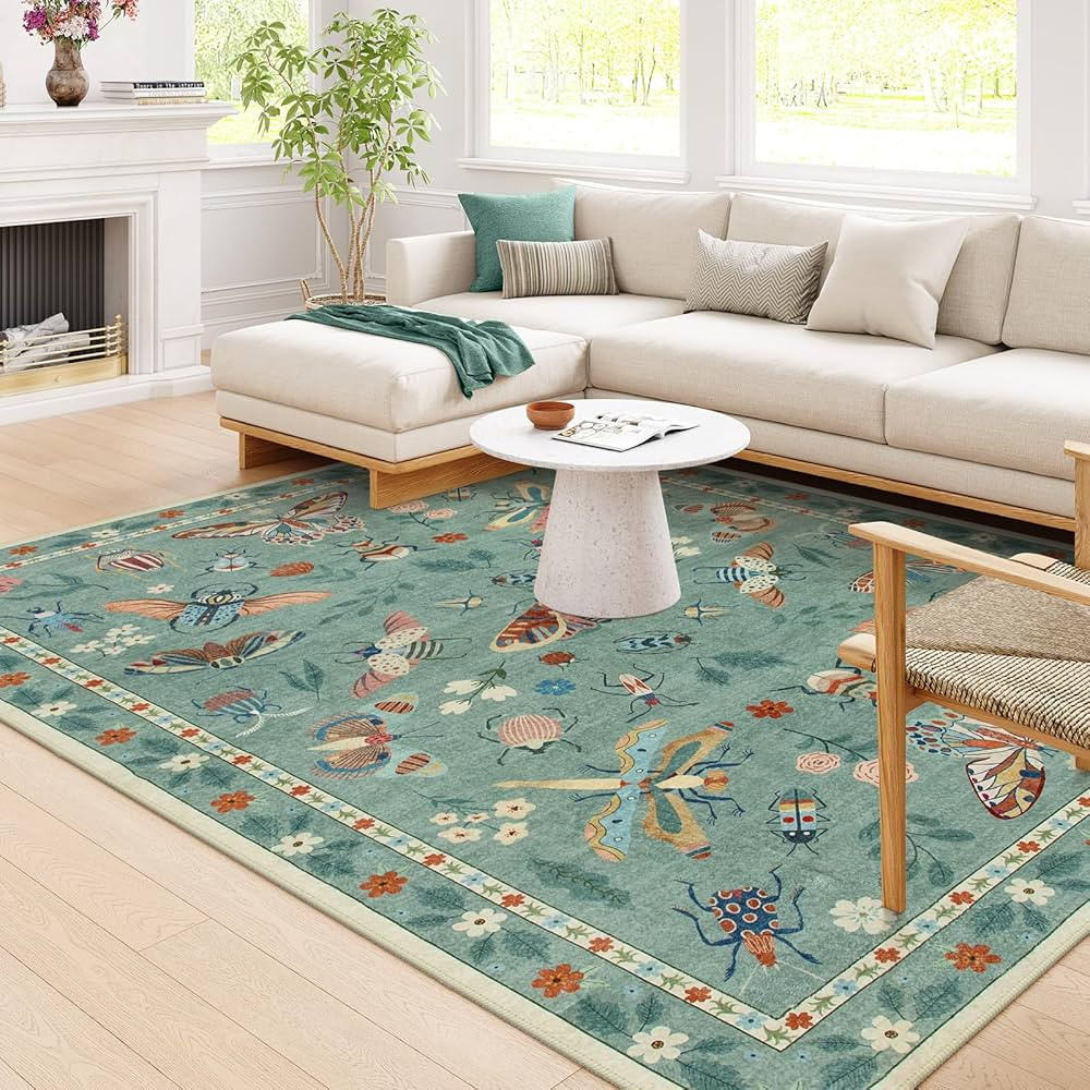 Lahome Insect 8x10 Area Rugs, Soft Washable Rugs 8x10 Living Room Green Rugs for Bedroom Dining R... | Amazon (US)