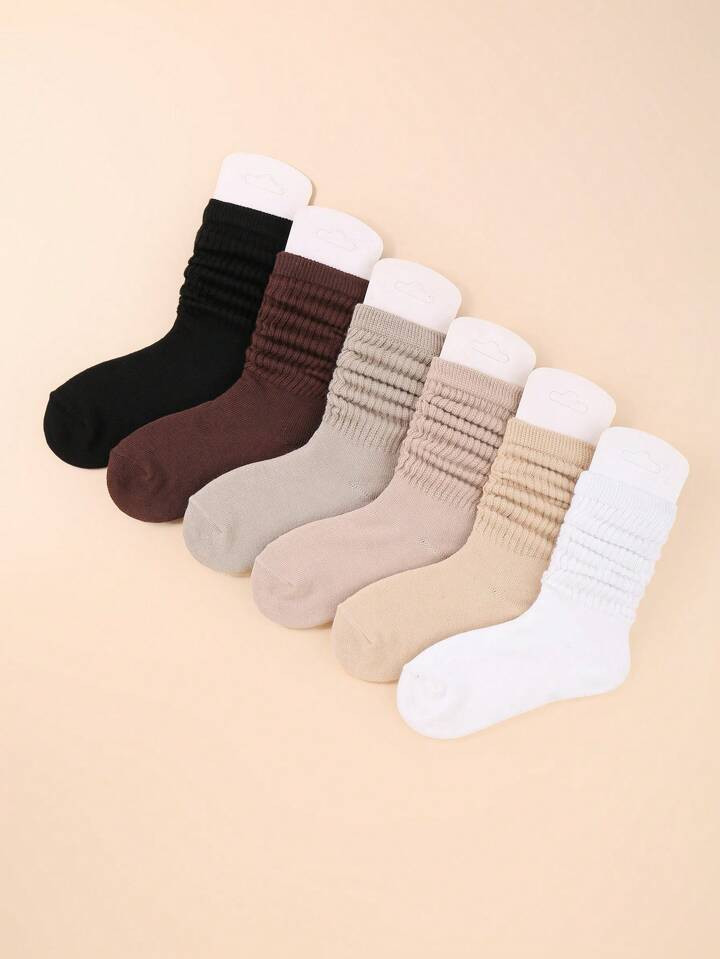 6 Pairs Kids' Christmas Solid Color Knitted High Knee Socks For Autumn And Winter, Warm Leggings ... | SHEIN