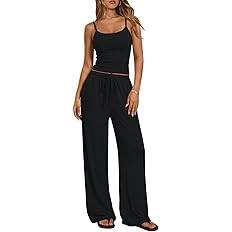 Trendy Queen Women's 2 Piece Lounge Set Spring Outfits - Camisole Top & Wide Leg Pants | Amazon (US)