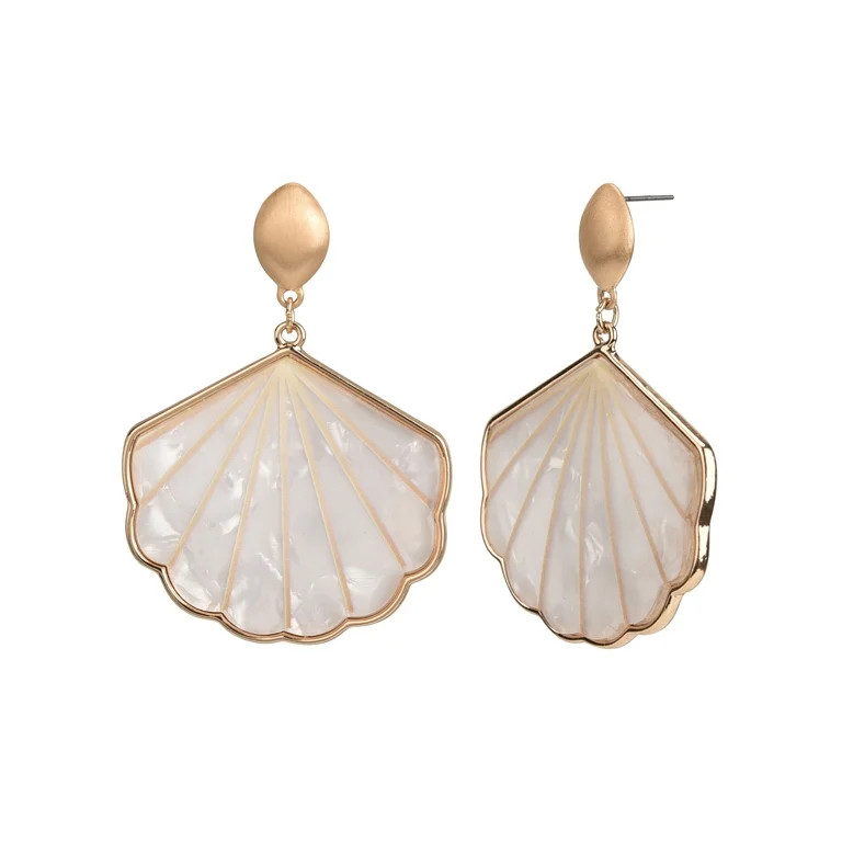 Time and Tru Female Adult Gold-Tone Faux Shell Shaped Drop Earring | Walmart (US)