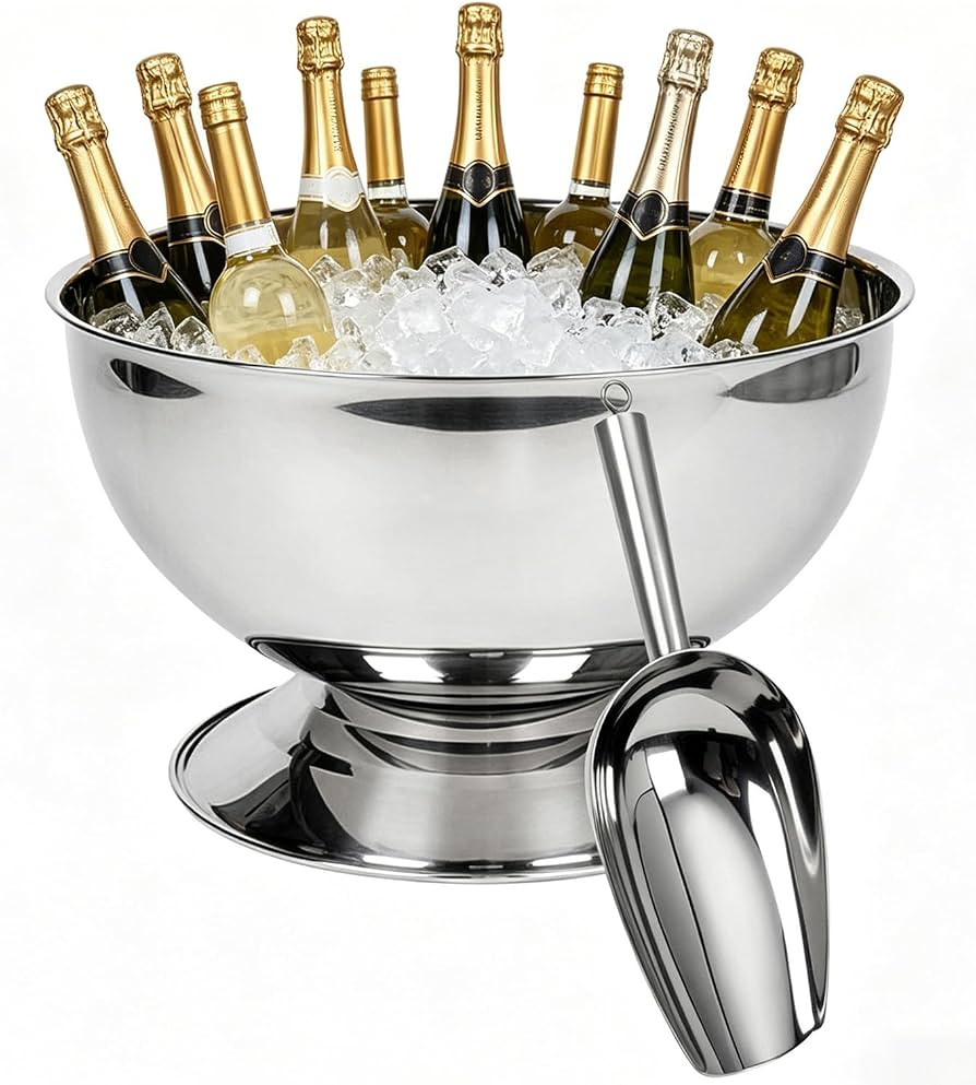 12L Large Ice Bucket for Parties,Silver Stainless Steel Beverage Tub with Scoop \u2013 Champagne ... | Amazon (US)