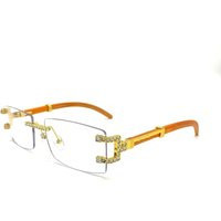 Iced-Out Gold Wooden Frame Vintage Luxury Clear Custom Glasses | Etsy (US)